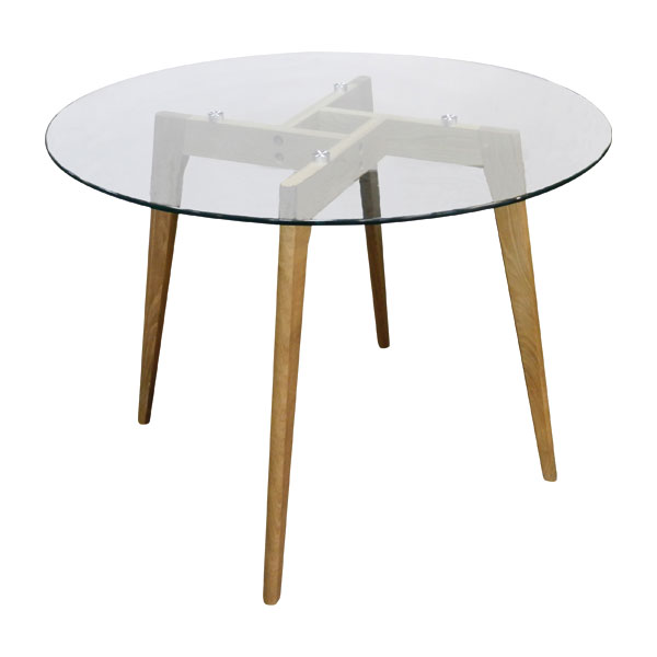 Ohio Round Dining Table Glass Top, Round Glass Dining Table With Oak Legs
